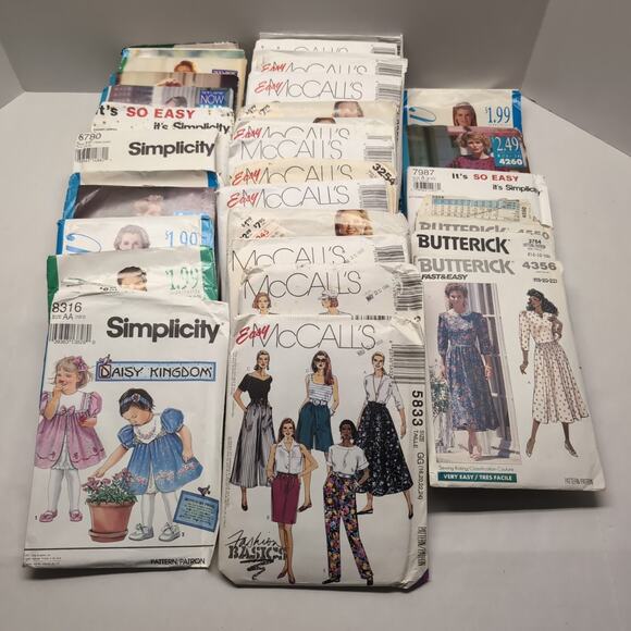 Lot of 34 Sewing Patterns 28 Uncut 6 Cut McCalls Simplicity Vintage 80s 90s